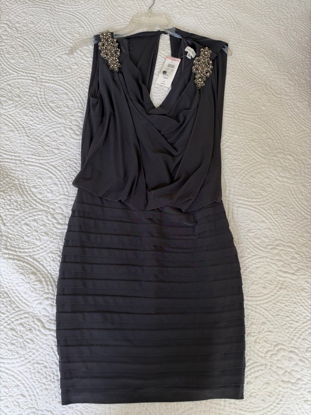 Cache Black Sleeveless Cocktail Dress with Jeweled Shoulders
